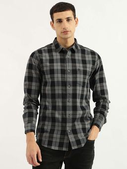 United Colors of Benetton - Black Regular Fit Spread Collar Checkered Shirt