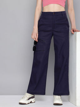 Levi's - Women Navy Blue Ribcage Bell Bottom Wide Leg Fit High Rise Jeans