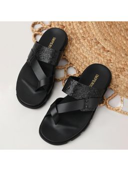 Imperio - Black Men Textured Leather Sandals