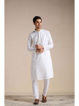 Manyavar - White Cotton All Over Self Design Kurta Churidar (Set of 2)