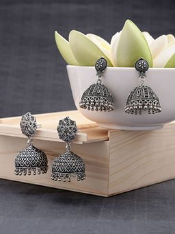Yellow Chimes - Silver-Toned Contemporary Jhumkas (Set of 2)