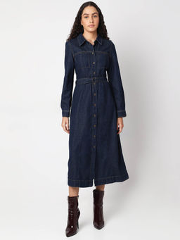 VERO MODA - Dark Blue Denim Midi Dress with Belt (Set of 2)