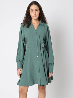 VERO MODA - Green Short Shirt Dress with Belt (Set of 2)