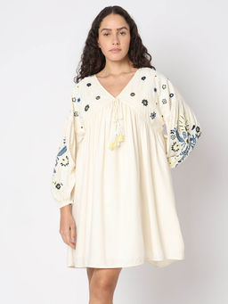 VERO MODA - Ecru Embroidered Shift Mini Dress