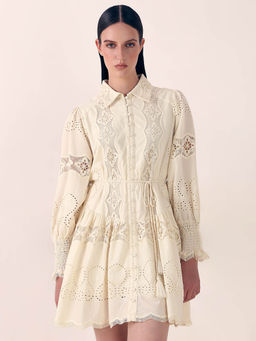 VERO MODA - Beige Lace Fit and Flare Dress with Belt (Set of 2)