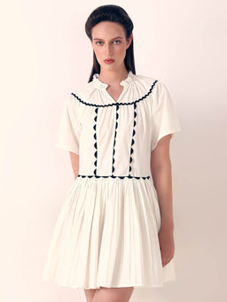 VERO MODA - White Pleated Fit and Flare Dress