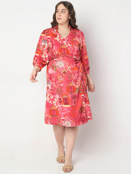 VERO MODA - Curve Pink Printed Wrap Dress