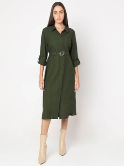 VERO MODA - Olive Midi Shirt Dress with Belt (Set of 2)