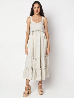 VERO MODA - Beige Cotton Midi Dress
