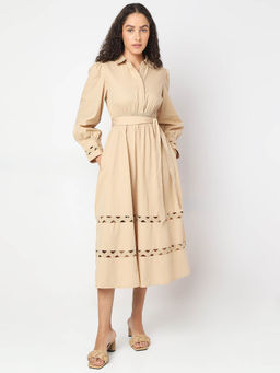 VERO MODA - Beige Midi Shirt Dress with Belt (Set of 2)