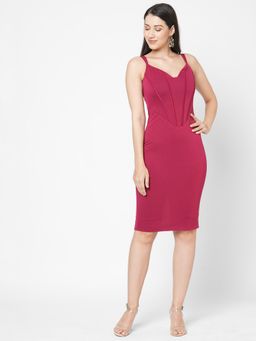 MISH - Maroon Scuba Corset Bodycon Dress