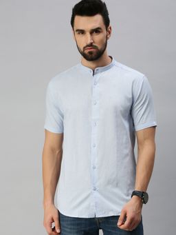 SHOWOFFFF - Men Casual Cotton Solid Slim Fit Shirts-blue
