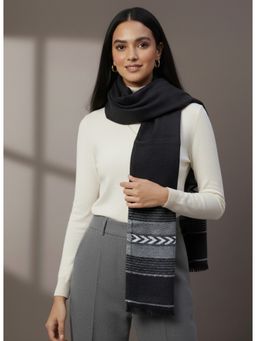 Zamour - Striped Border Woollen Muffler Scarf