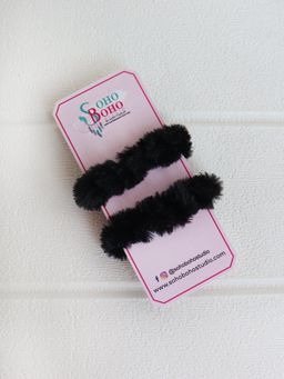 Soho Boho Studio - Black Fur Hair Tie Rubber Band Pack of 2
