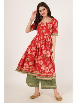 COTLAND FASHION - Floral Printed Cotton Anarkali Kurta with Palazzo