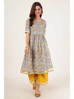 COTLAND FASHION - Floral Printed Cotton Anarkali Kurta with Palazzo