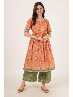 COTLAND FASHION - Floral Printed Cotton Anarkali Kurta with Palazzo