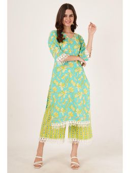COTLAND FASHION - Floral Printed Cotton Kurta with Palazzo