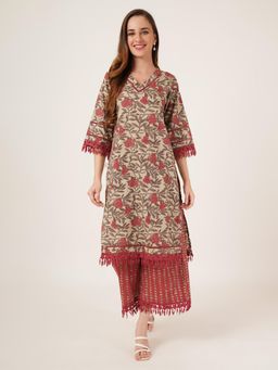COTLAND FASHION - Floral Printed Cotton Kurta with Palazzo