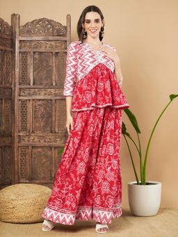 COTLAND FASHION - Floral Printed Cotton Top with Flared Palazzo for Women