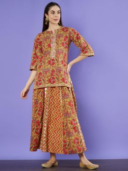COTLAND FASHION - Floral Printed Cotton Tunic with Skirt for Women