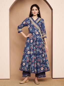 COTLAND FASHION - Floral Printed Cotton Angrakha Kurta with Palazzo