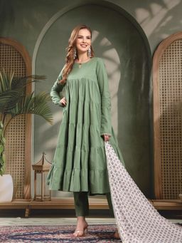 COTLAND FASHION - Cotton Anarkali Kurta and Pant with Dupatta