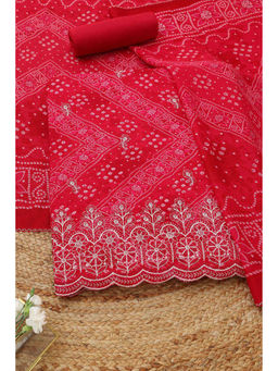 Soch - Fuchsia Rayon Bandhani Unstitched Top and Bottom with Dupatta