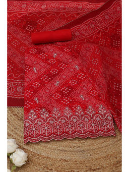 Soch - Red Rayon Bandhani Unstitched Top and Bottom with Dupatta