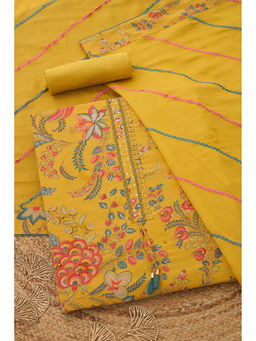 Soch - Mustard Cotton Botanical Unstitched Top and Bottom with Dupatta