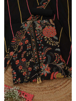 Soch - Black Cotton Botanical Unstitched Top and Bottom with Dupatta