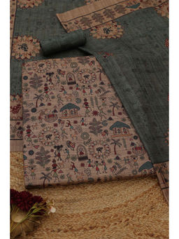 Soch - Beige Tussar Warli Unstitched Top and Bottom with Dupatta