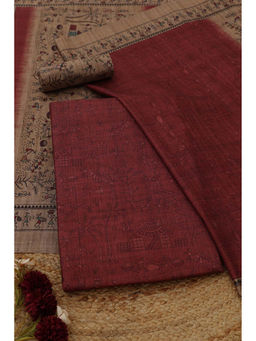 Soch - Red Tussar Warli Unstitched Top and Bottom with Dupatta