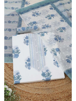 Soch - Off White Cotton Botanical Unstitched Top and Bottom with Dupatta