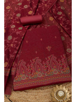 Soch - Maroon Chanderi Woven Design Unstitched Top and Bottom with Dupatta