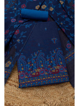 Soch - Navy Blue Chanderi Woven Design Unstitched Top and Bottom with Dupatta