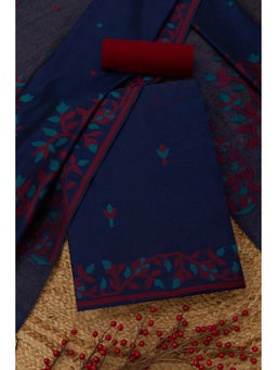 Soch - Navy Blue Chanderi Woven Design Unstitched Top and Bottom with Dupatta