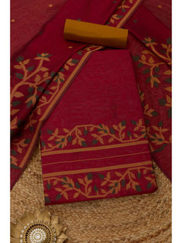 Soch - Maroon Chanderi Woven Design Unstitched Top and Bottom with Dupatta