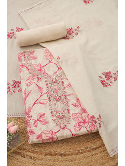 Soch - Cream Modal Silk Botanical Unstitched Top and Bottom with Dupatta