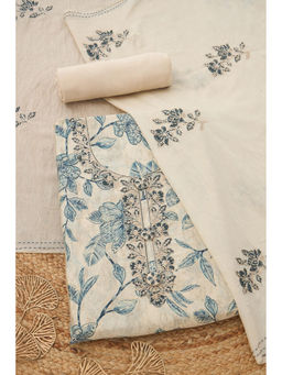 Soch - Cream Modal Silk Floral Unstitched Top and Bottom with Dupatta