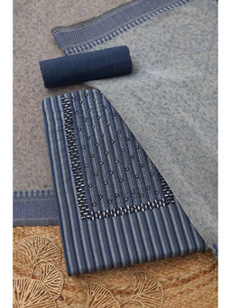 Soch - Indigo Cotton Striped Unstitched Top and Bottom with Dupatta