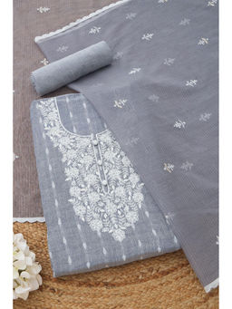Soch - Powder Blue Cotton Floral Unstitched Top and Bottom with Dupatta