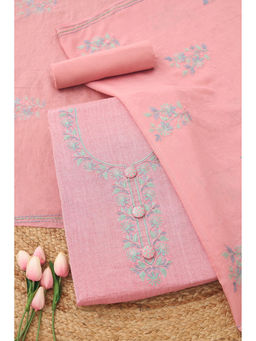 Soch - Blush Pink Cotton Floral Embroidered Unstitched Top and Bottom with Dupatta