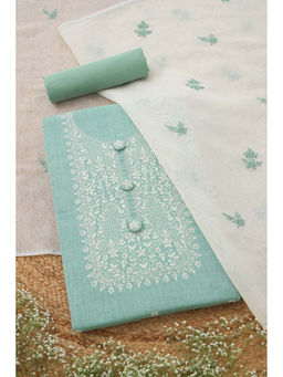 Soch - Sap Green Cotton Floral Embroidered Unstitched Top and Bottom with Dupatta