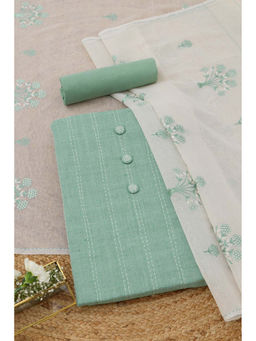Soch - Sap Green Cotton Striped Unstitched Top and Bottom with Dupatta