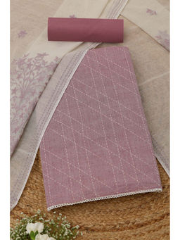 Soch - Blush Pink Cotton Kantha Embroidered Unstitched Top and Bottom with Dupatta