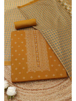 Soch - Mustard Cotton Bandhani Unstitched Top and Bottom with Dupatta