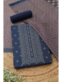 Soch - Navy Blue Cotton Bandhani Unstitched Top and Bottom with Dupatta