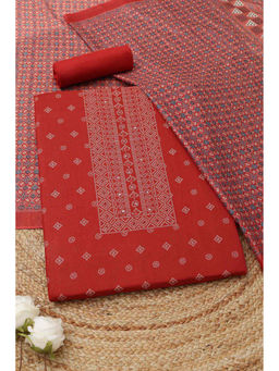 Soch - Rust Cotton Bandhani Unstitched Top and Bottom with Dupatta
