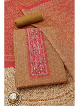 Soch - Mustard Chanderi Bandhani Unstitched Top and Bottom with Dupatta